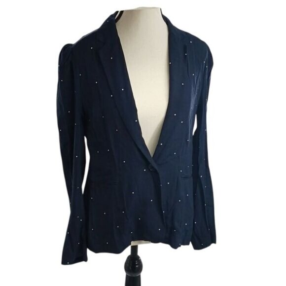 Vince Camuto Womens Size 4 Blazer Navy Blue Polka Dot Long Sleeve Button Front - Picture 1 of 7